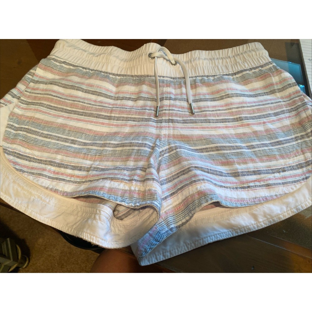 Athleta Shorts Women Sz 8 Striped Linen Beachside Bali Elastic Waist Drawstring